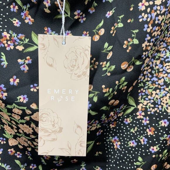 NWT Black Pink Ditsy Floral Button Front Flounce Sleeve Blouse 1XL 14 - Picture 11 of 12